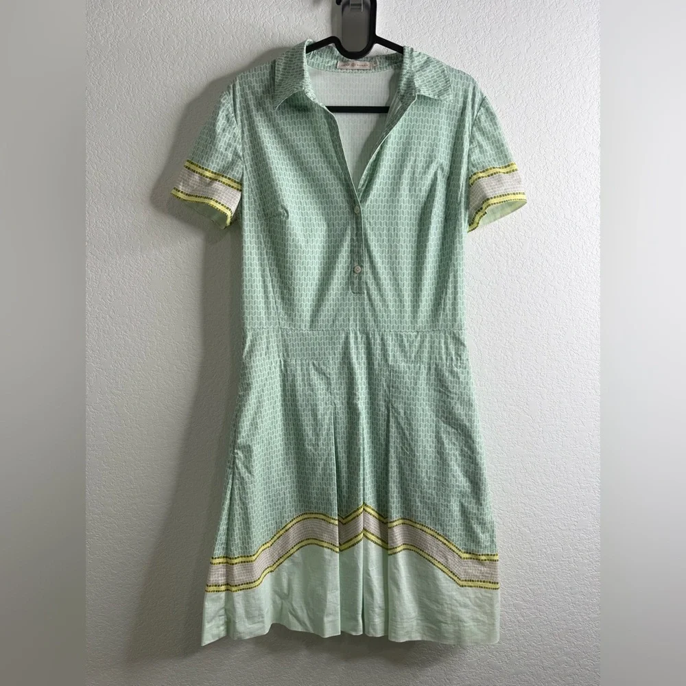 Tory Burch Emmy green pleated cotton stretch shirt dress Sz 4